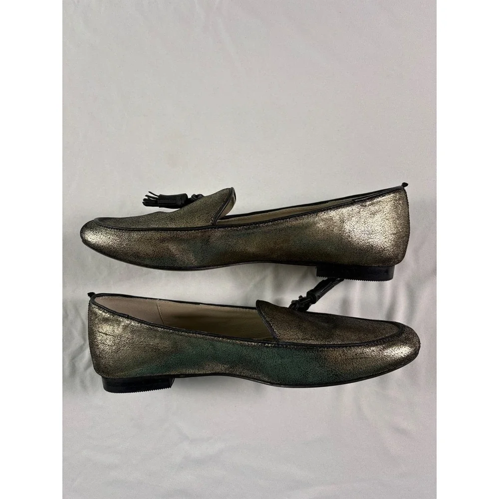 Boden Ines Tassel Loafers 37.5 US 6.5 Metallic Gold‎ Leather Flats Preppy Whimsy